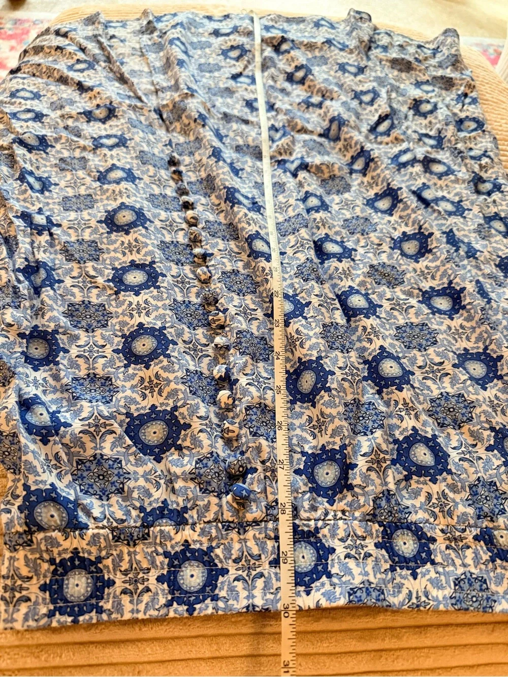 LOFT Blue and White Floral Medallion Skirt, small